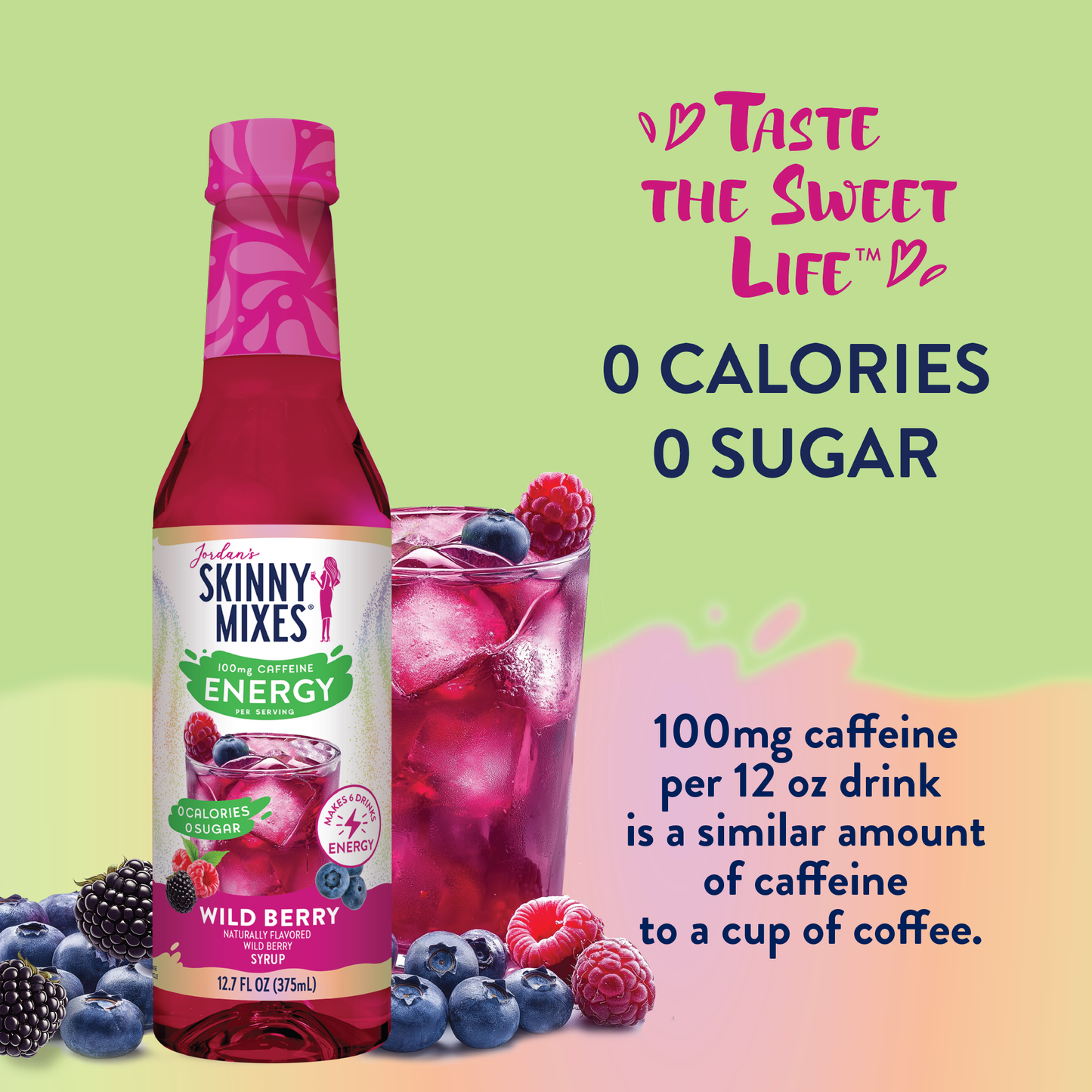 Jordan's Skinny Mixes - Sugar Free Wild Berry Energy Syrup - 375ml