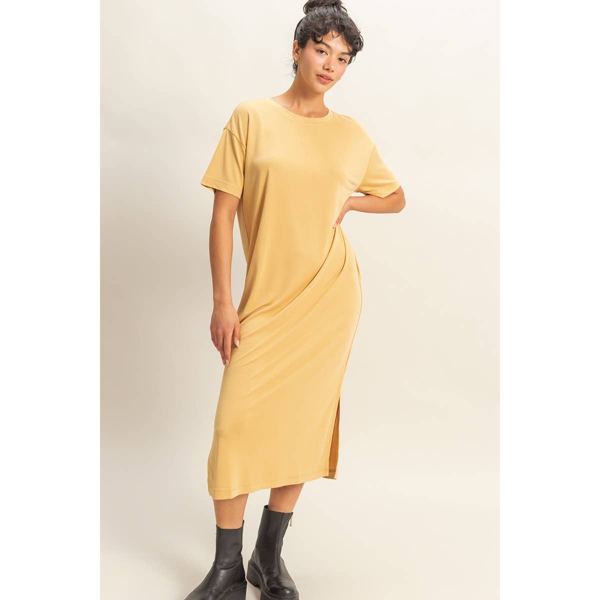 HYFVE - DZ23A961-Side Slit T-Shirt Midi Dress