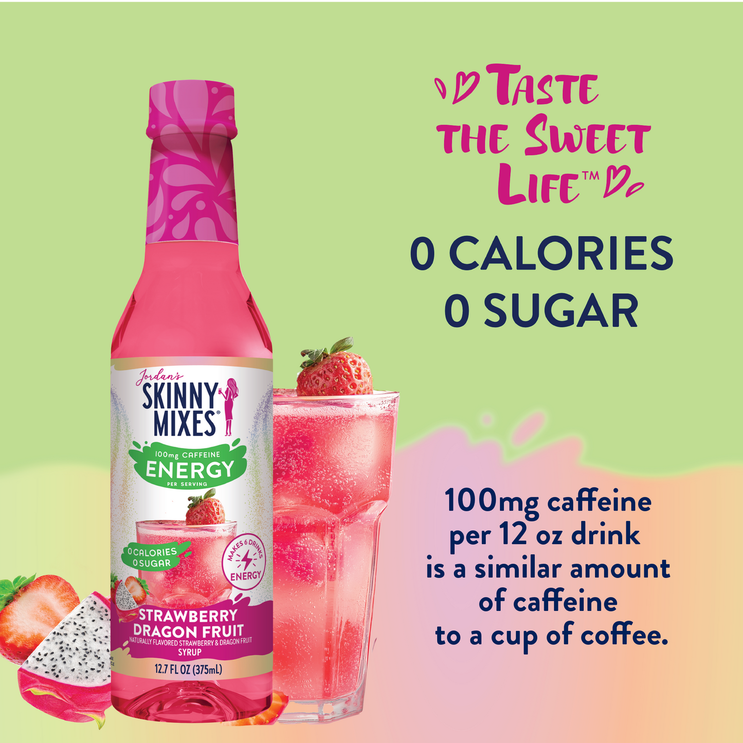 Jordan's Skinny Mixes - Sugar Free Strawberry Dragon Fruit Energy Syrup - 375ml