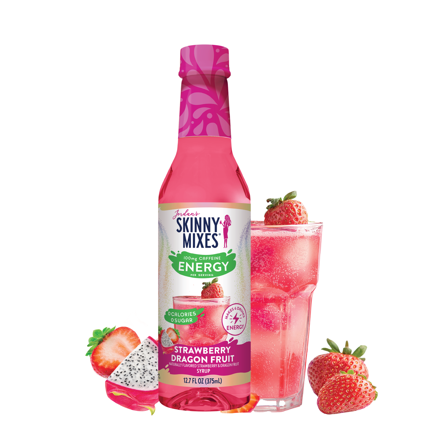 Jordan's Skinny Mixes - Sugar Free Strawberry Dragon Fruit Energy Syrup - 375ml